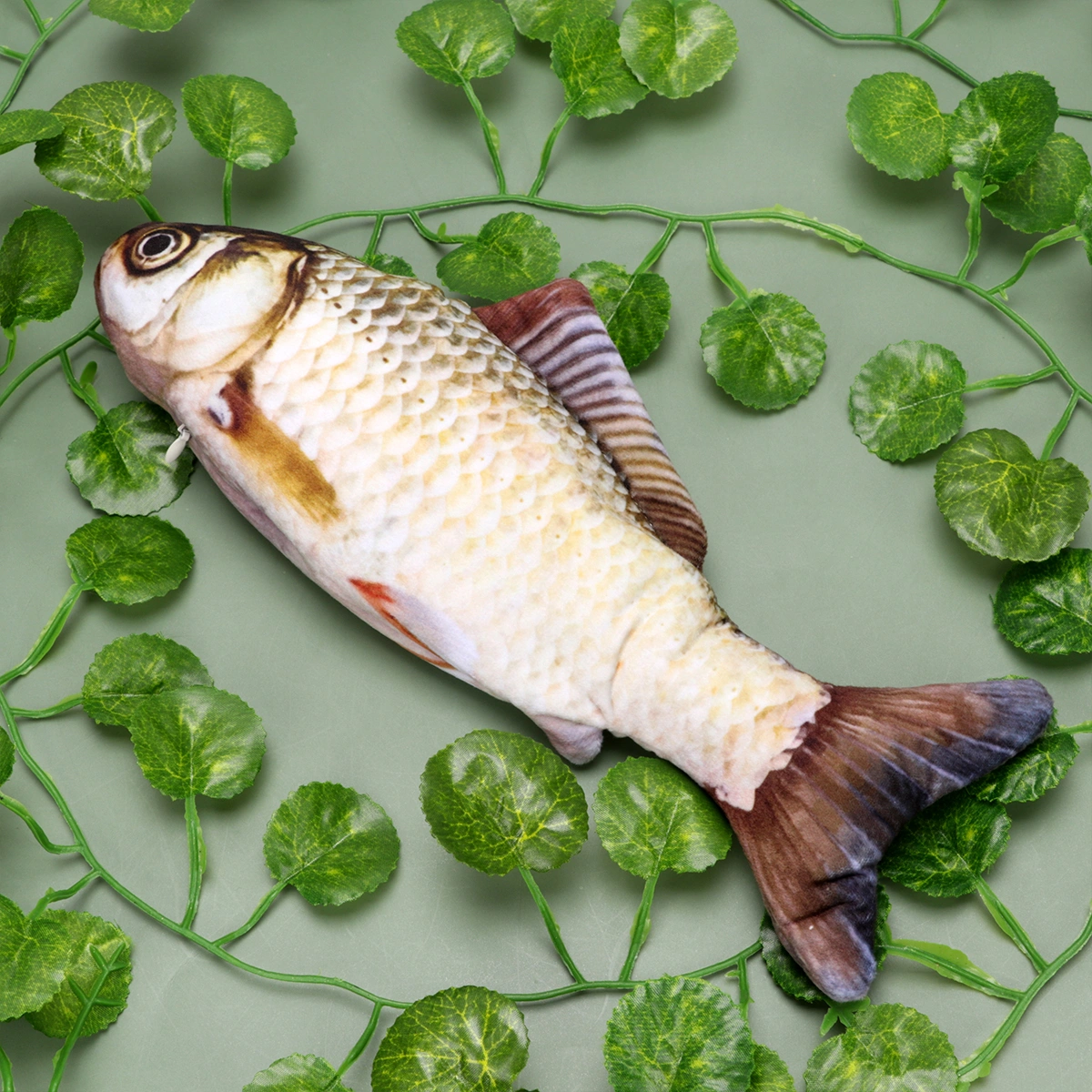 USB Recharging Artificial Fish Toy Electric Fish Cat Playing Fish Toy Kitten Teaser Funny Jumping Fish Toy (Khaki Grass Carp)