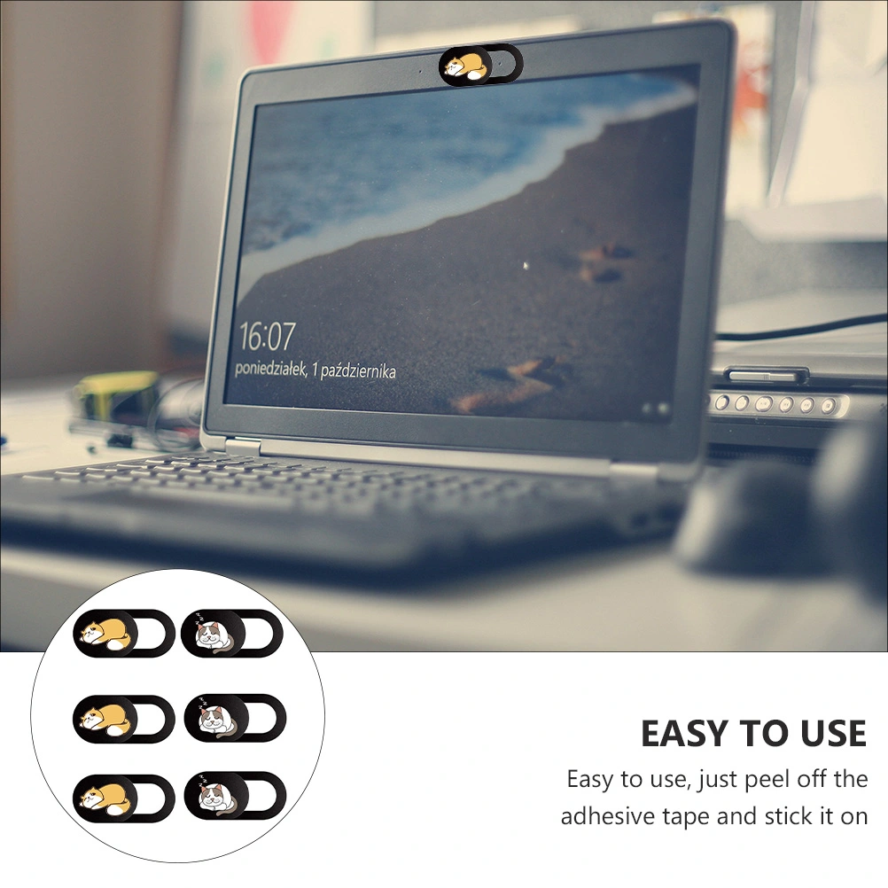 6Pcs Webcam Cover Slide with Lovely Cat Pattern Web Camera Blocker Ornament