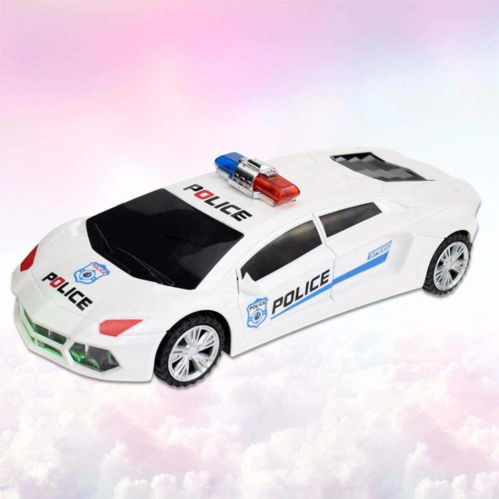 1pc Music LED Light Police Car Toy 360-degree Rotating Open The Door Car Model No Battery