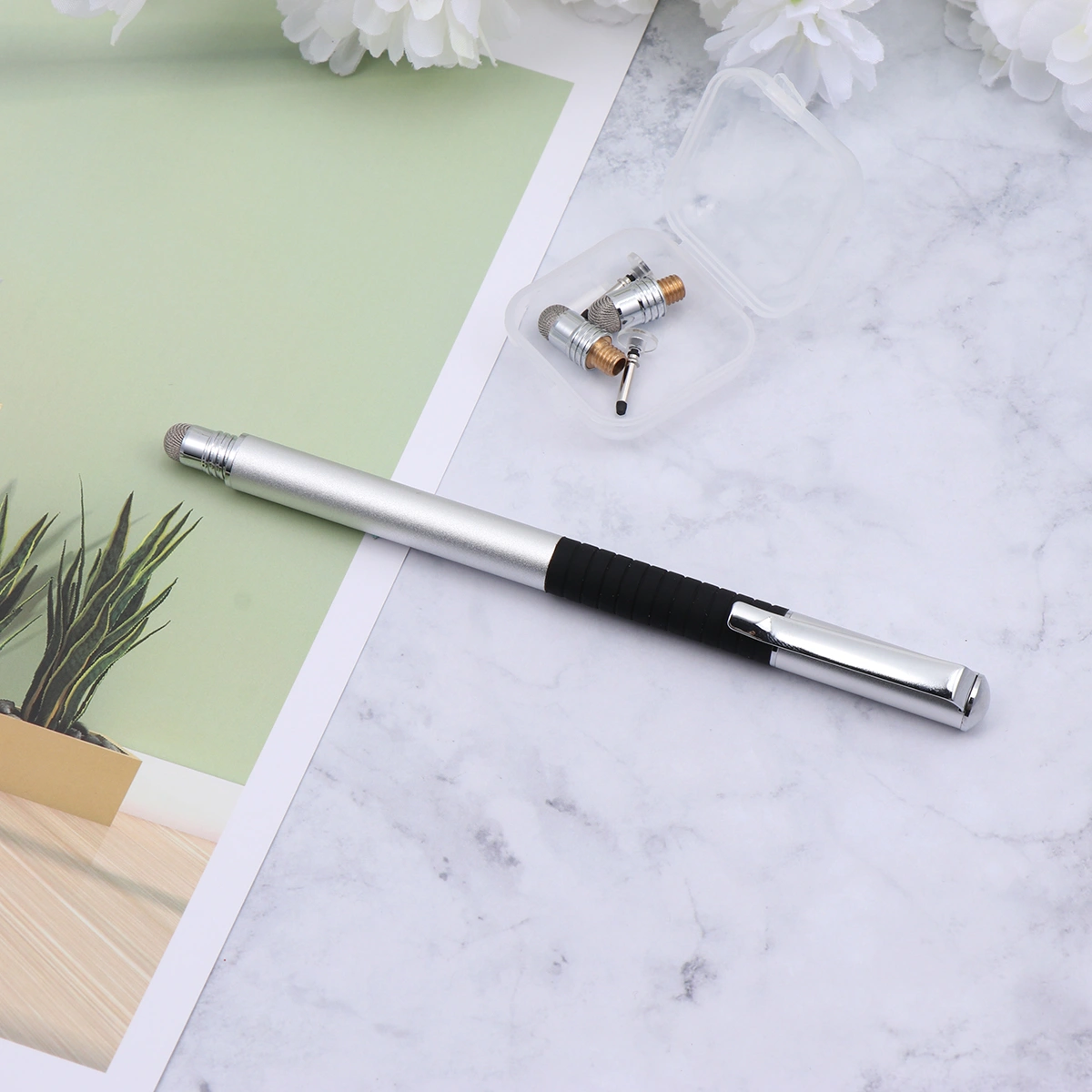 5pcs 2-in-1 Capacitive Stylus Set with Replacement Tips Double-End Touch Pen Handwriting Capacitive Pens Silver