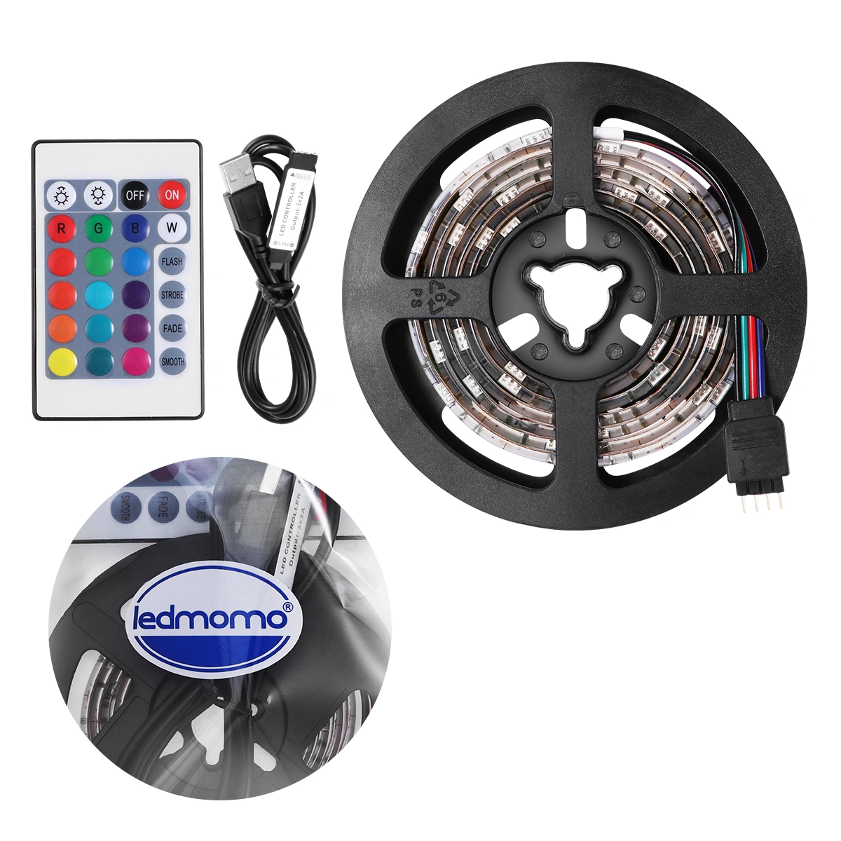 LEDMOMO 5V Waterproof SMD 5050 30 LEDs 1M RGB LED Strip Lights Set Flexible Tape Lights for Indoor Club Party Decoration with IR Remote Controller
