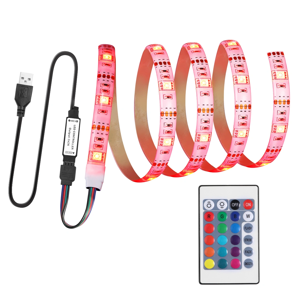 LEDMOMO 5V Waterproof SMD 5050 30 LEDs 1M RGB LED Strip Lights Set Flexible Tape Lights for Indoor Club Party Decoration with IR Remote Controller