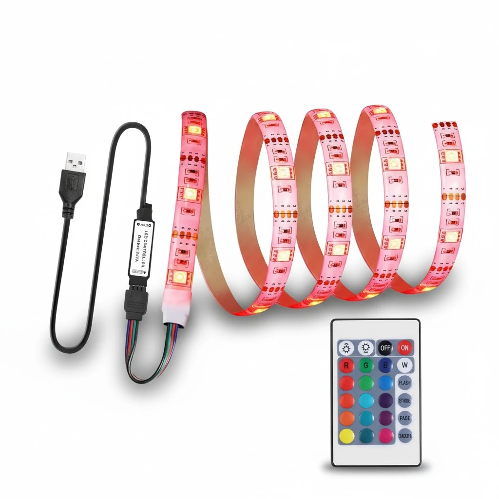 LEDMOMO 5V Waterproof SMD 5050 30 LEDs 1M RGB LED Strip Lights Set Flexible Tape Lights for Indoor Club Party Decoration with IR Remote Controller