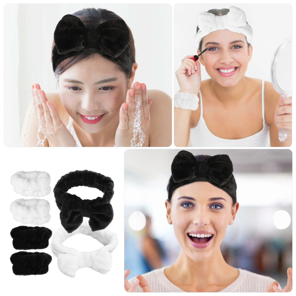 1 Set Girl Face Washing Headband Skincare Headband and Wristband Bowtie Headband Wristband