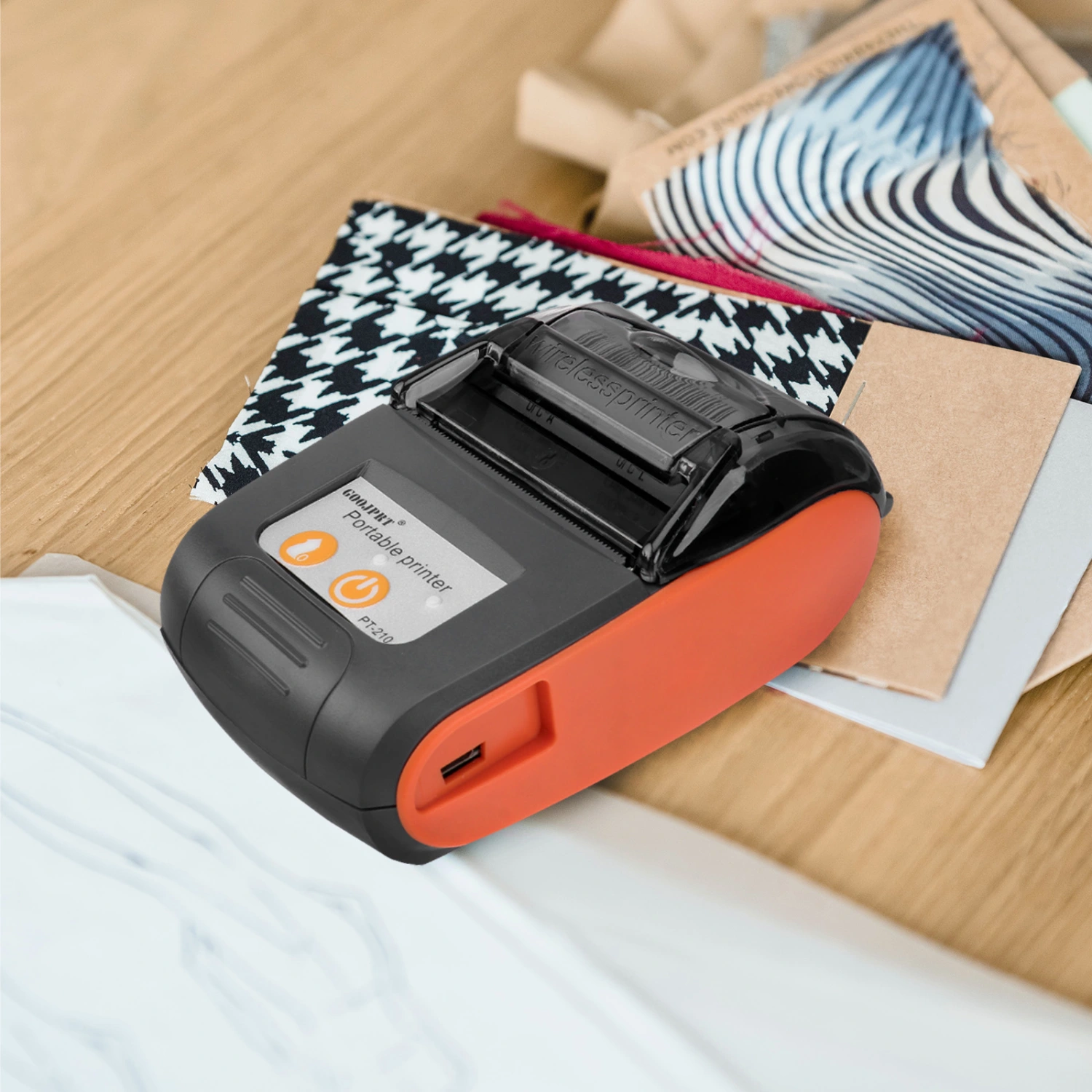 Mini Portative Wireless Receipt Thermal Printer Compatible for Android IOS with US Plug (Tangerine Color)