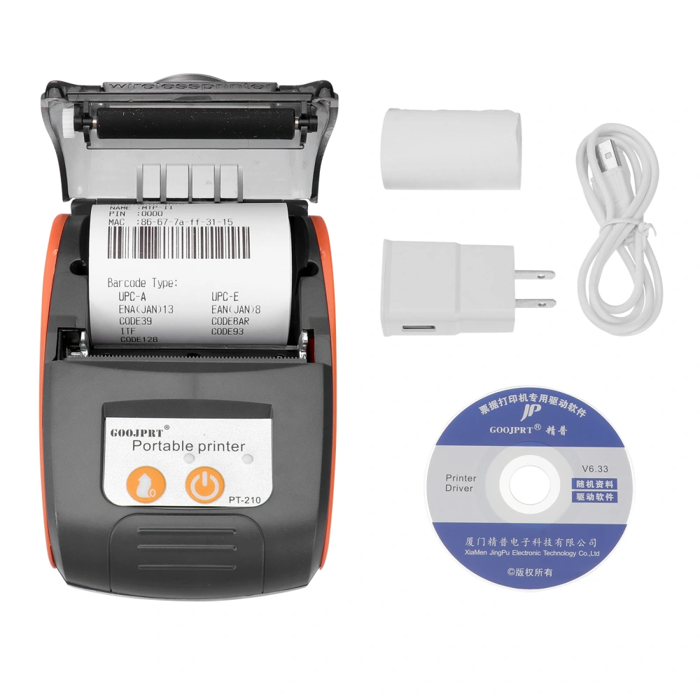 Mini Portative Wireless Receipt Thermal Printer Compatible for Android IOS with US Plug (Tangerine Color)