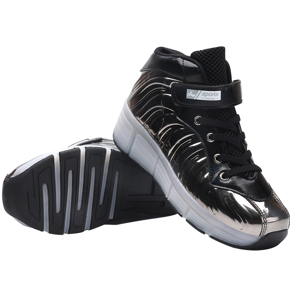 1 Pair USB Charging Children Roller Shoes Single Wheel LED Roller Skates LED Luminous Kids Shoes Fashion Cool Roller Sports Shoes for Sports (Black Silver Size 38: About 24.5CM, 7.5US,5UK,38.5EU,9.6285Inch)