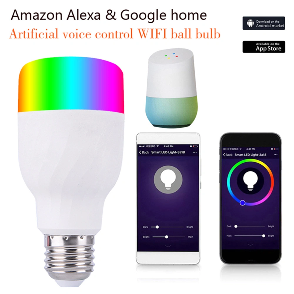 Smart WiFi Light E27 Smart Bulb Dimmable RGB Led Bulb Compatible with Echo by Smartphone