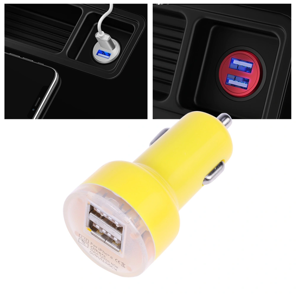 2.1A USB Universal Car Charger Mini Bullet LED Double USB 2-Port Car Charger Adaptor for Mobile Phone (Yellow)