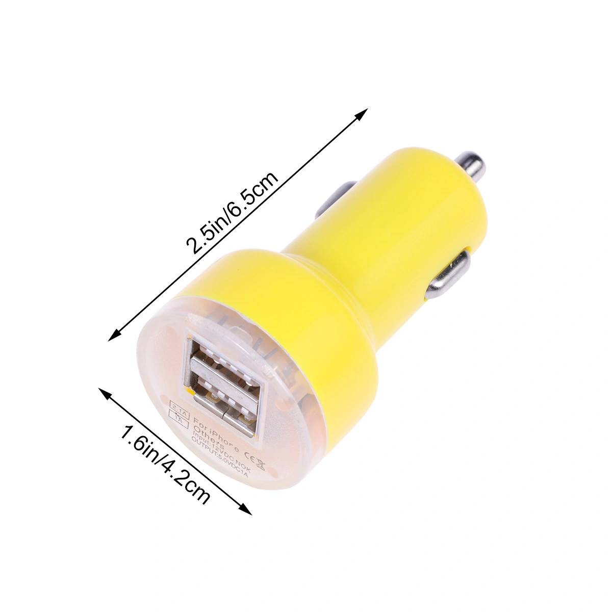 2.1A USB Universal Car Charger Mini Bullet LED Double USB 2-Port Car Charger Adaptor for Mobile Phone (Yellow)