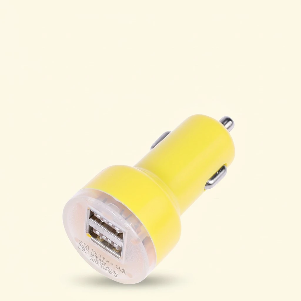 2.1A USB Universal Car Charger Mini Bullet LED Double USB 2-Port Car Charger Adaptor for Mobile Phone (Yellow)