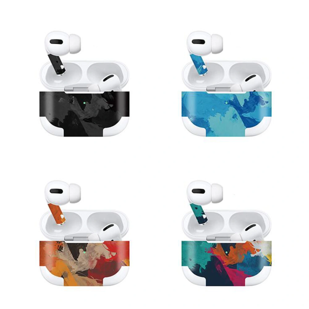 Watercolor Design Earphone Skin Sticker Dustproof Wireless Earbud Box Sticker Protective Stickers Compatible for Airpods Pro (Black)