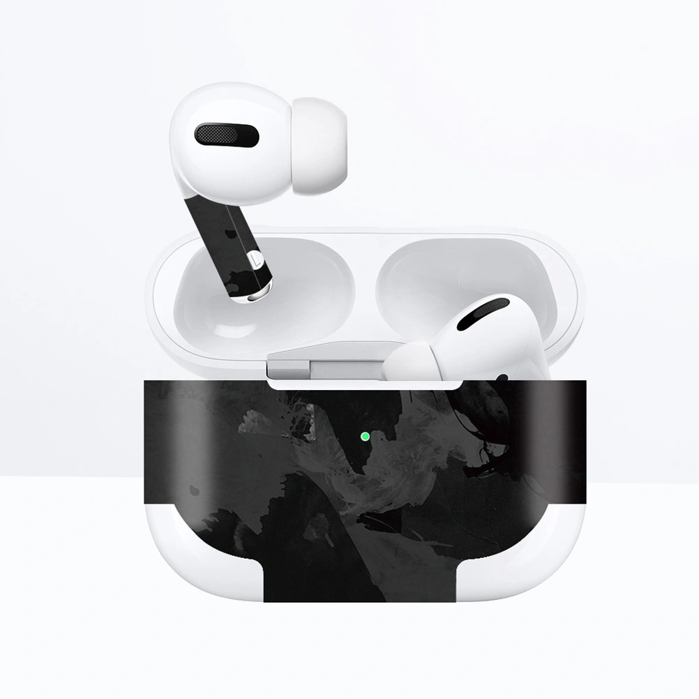 Watercolor Design Earphone Skin Sticker Dustproof Wireless Earbud Box Sticker Protective Stickers Compatible for Airpods Pro (Black)