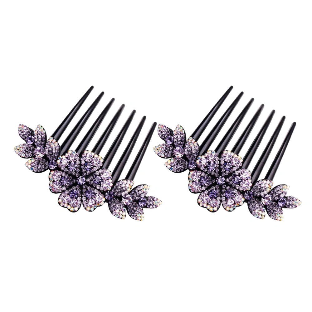 2Pcs Rhinestone Flower Hair Combs Hair Bun Decoration Women Hair Accessories