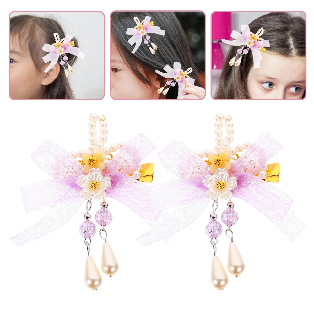 2pcs Women Hair Clips Flower Hairpins Tassel Hair Accessories Teen Girls Pearl Hair Decorations