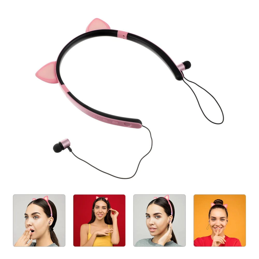 1 Set Cartoon Girls Headset Lovely Cat Ears Earphone Portable In-ear Earbuds