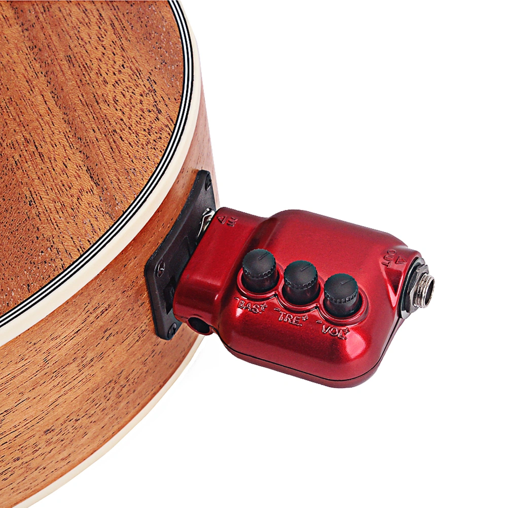 SZ02 Mini Preamplifier Preamp 6.35mm Plug with Bass Treble EQ Volume Control Acoustic Guitar Accessories (Dark Red)