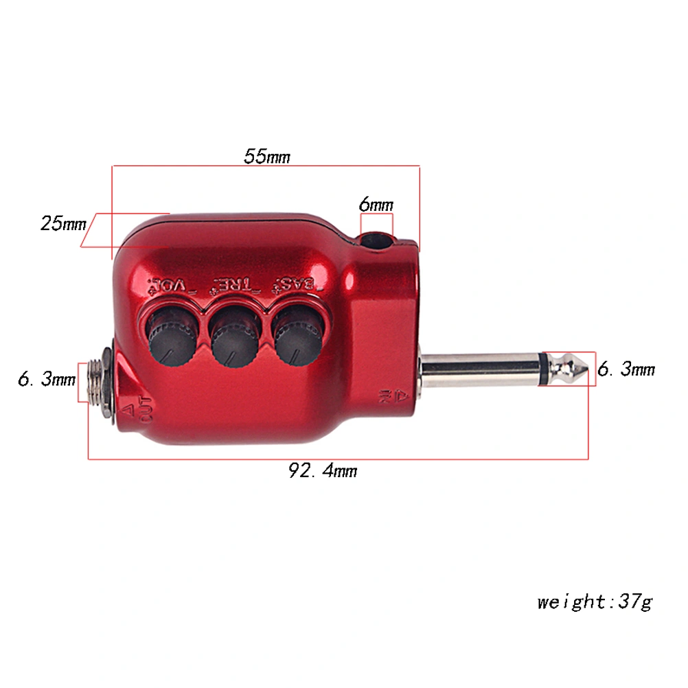 SZ02 Mini Preamplifier Preamp 6.35mm Plug with Bass Treble EQ Volume Control Acoustic Guitar Accessories (Dark Red)
