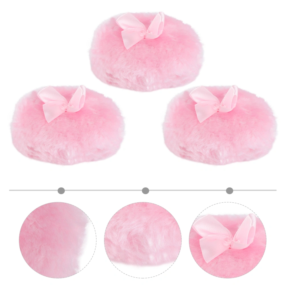 3PC Powder Puff Long Hair Talcum Powder Puff Baby Special Prickly Heat Powder Puff Plush Powder Puff Lovely Bowknot Design Powder Puff for Women Use Pink