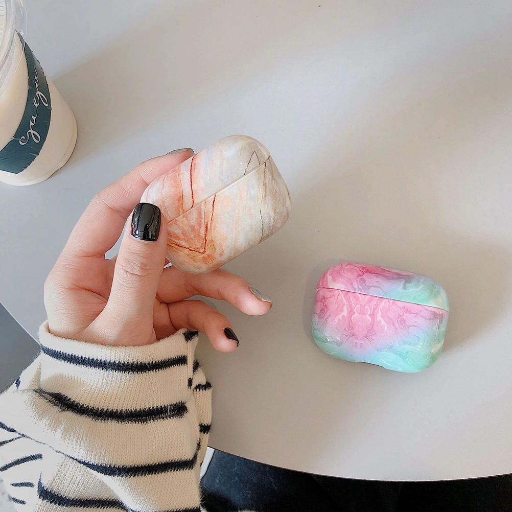 1PC Marble Grain Earphone Case Fashion Earbuds Box Earphone Cover Compatible for Airpods Pro 3 (Pink and Blue)