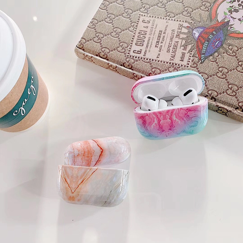 1PC Marble Grain Earphone Case Fashion Earbuds Box Earphone Cover Compatible for Airpods Pro 3 (Pink and Blue)