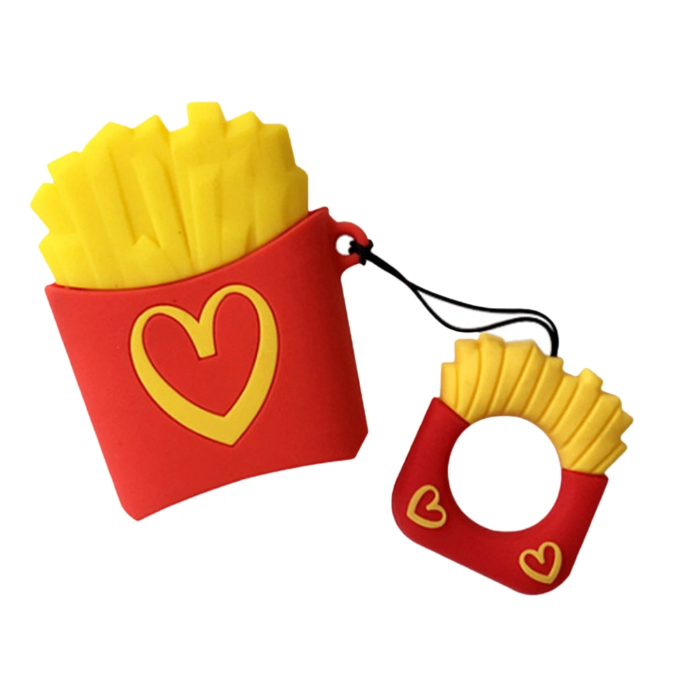 Wireless Earphone Cover Love Heart Headset Protective Shell Silicone Case French Fries Hanging Pendant with Ring Rope Compatible for Airpods 1/2