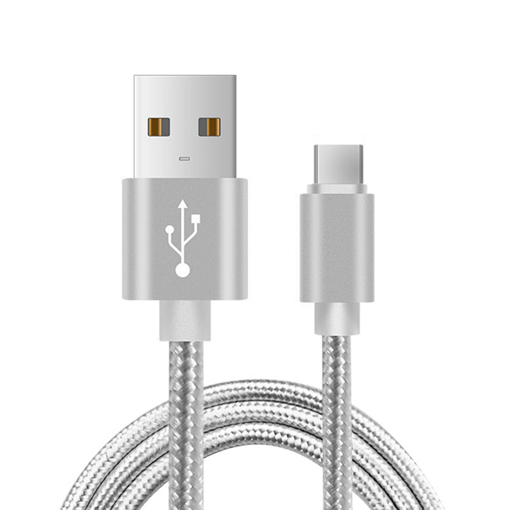 USB Type C Cable Nylon Braided Fast Charging Cord Safe and Fast Data Line (Silver)