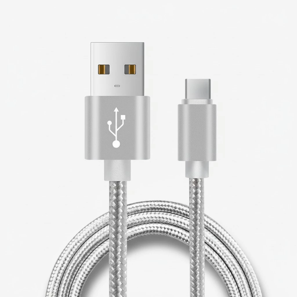 USB Type C Cable Nylon Braided Fast Charging Cord Safe and Fast Data Line (Silver)