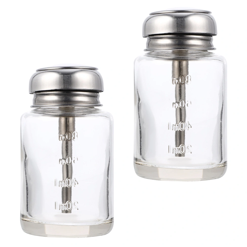 2pcs Empty Glass Bottles Alcohol Dispenser Bottles Pressing Type Alcohol Bottles