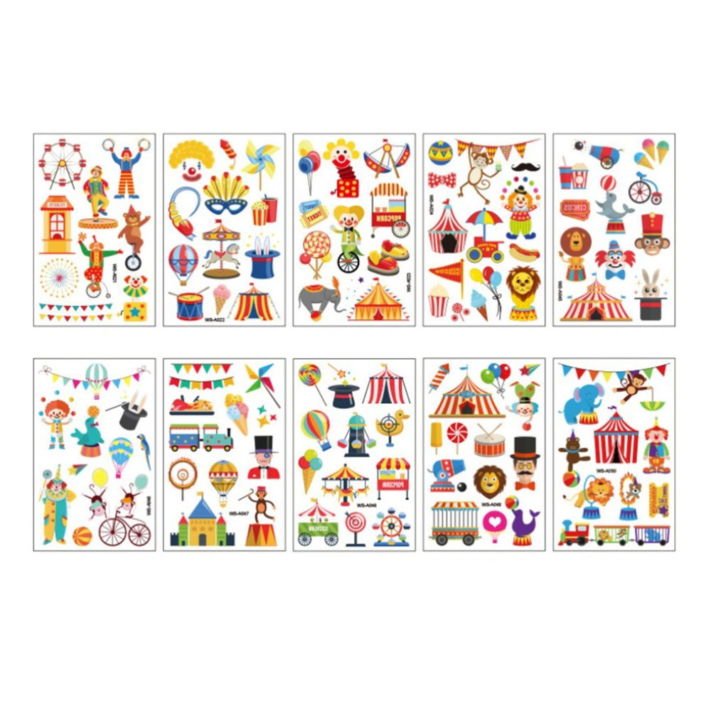 10pcs Kids Cartoon Tattoos Sticker Stickers Clown Pattern Waterproof Temporary Tattoos Decorative Sticker (Mixd)