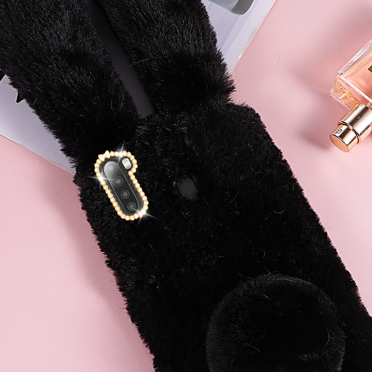 Plush Rabbit Shaped Phone Shell Four Seasons Phone Case Phone Cover Phone Protective Case Compatible for Galaxy A21 Black