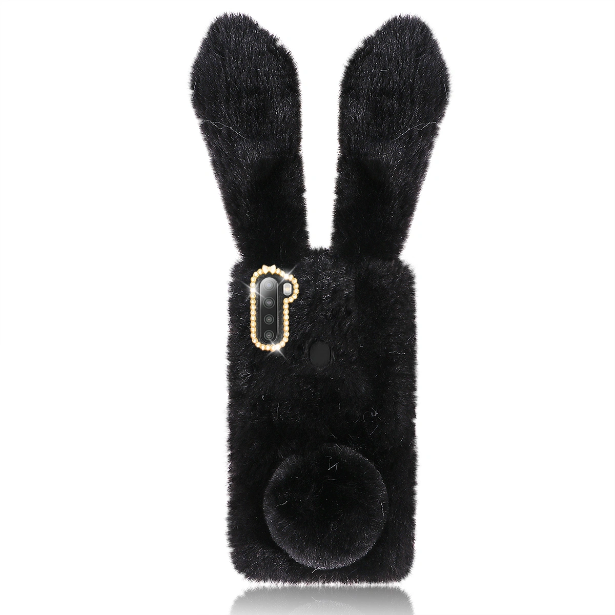 Plush Rabbit Shaped Phone Shell Four Seasons Phone Case Phone Cover Phone Protective Case Compatible for Galaxy A21 Black