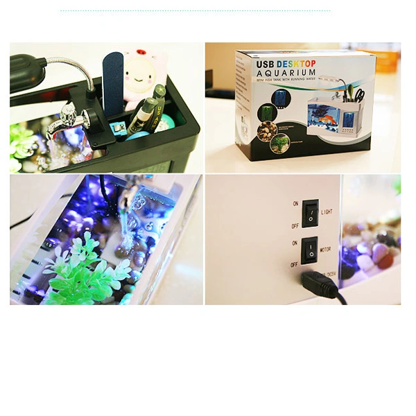 Multifunctional USB LCD Display Desktop Aquarium Fish Tank LED Light Lamp with Calender /Alarm Clock /Pen Holder (Black)