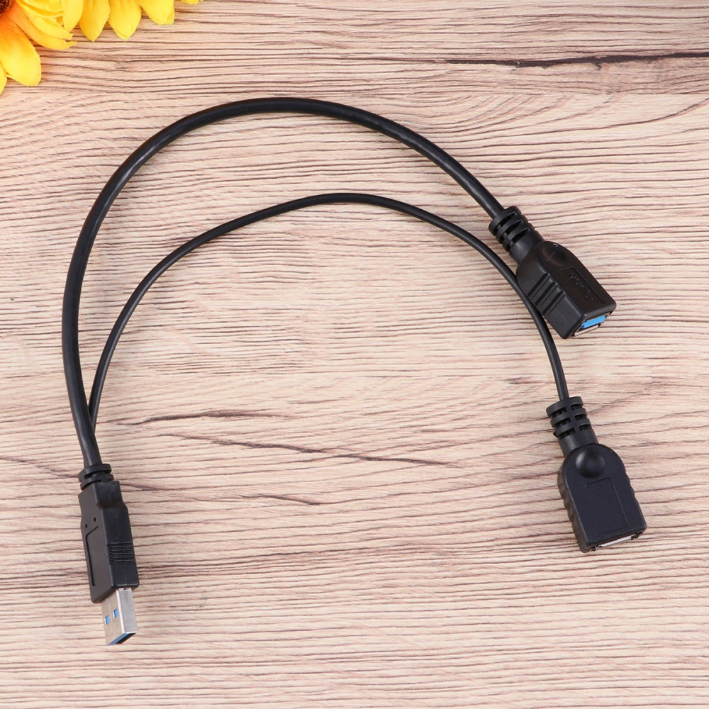 2 In 1 Data Cable Micro USB 3.0 HUB Male to Female Double USB Ports Adapter Cable (Black)