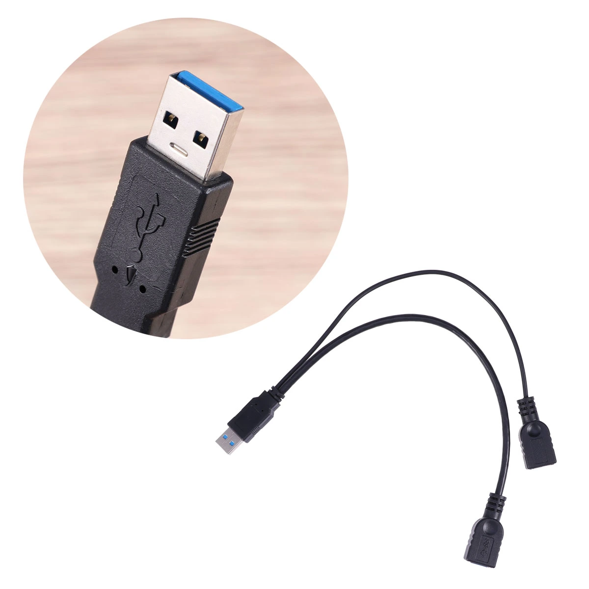 2 In 1 Data Cable Micro USB 3.0 HUB Male to Female Double USB Ports Adapter Cable (Black)