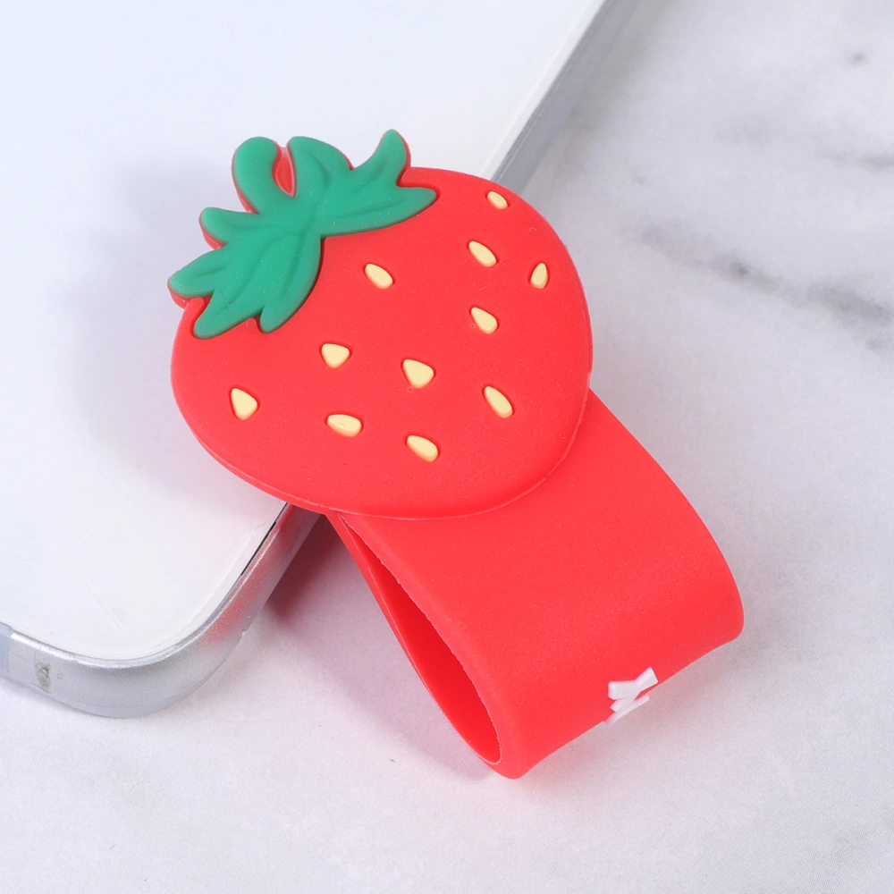 2PCS Silicone Headphone Cord Charging Cable Storage Winder Tie Cartoon Data Line Winder Organizer with Press Button (Strawberry)