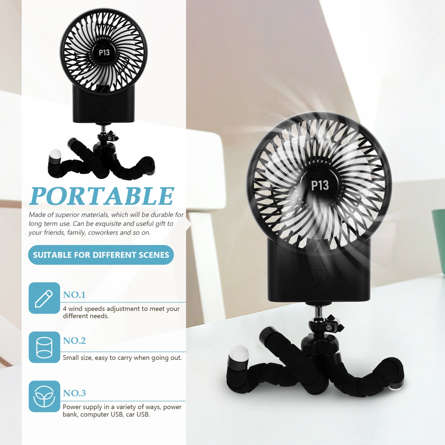 Outdoor Small Stroller Fan Baby Carriage Clip-on Fan USB Charging Portable Fan