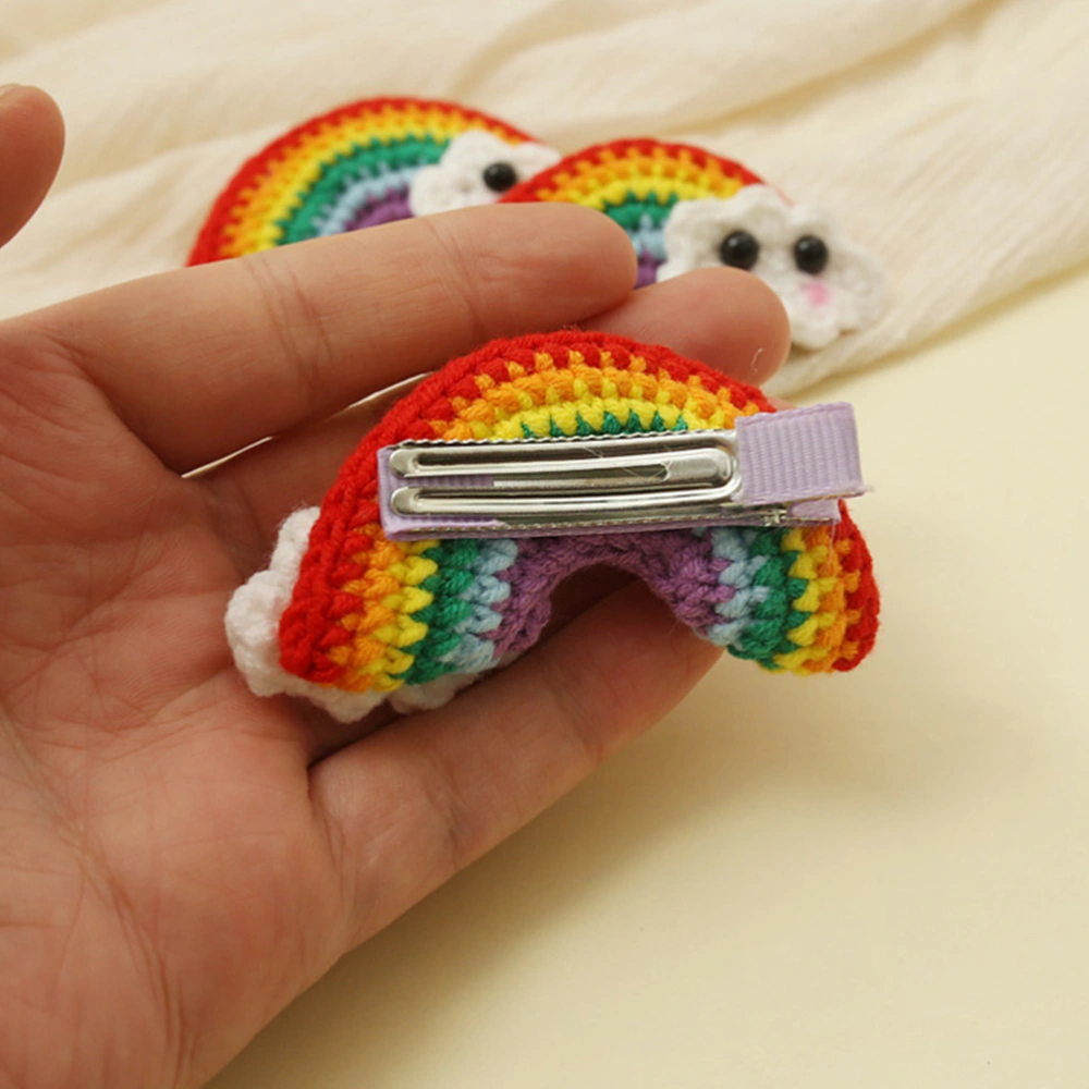 1 Pair DIY Hand Knitted Rainbow Hair Clips Colorful Hairpins (Assorted Color)