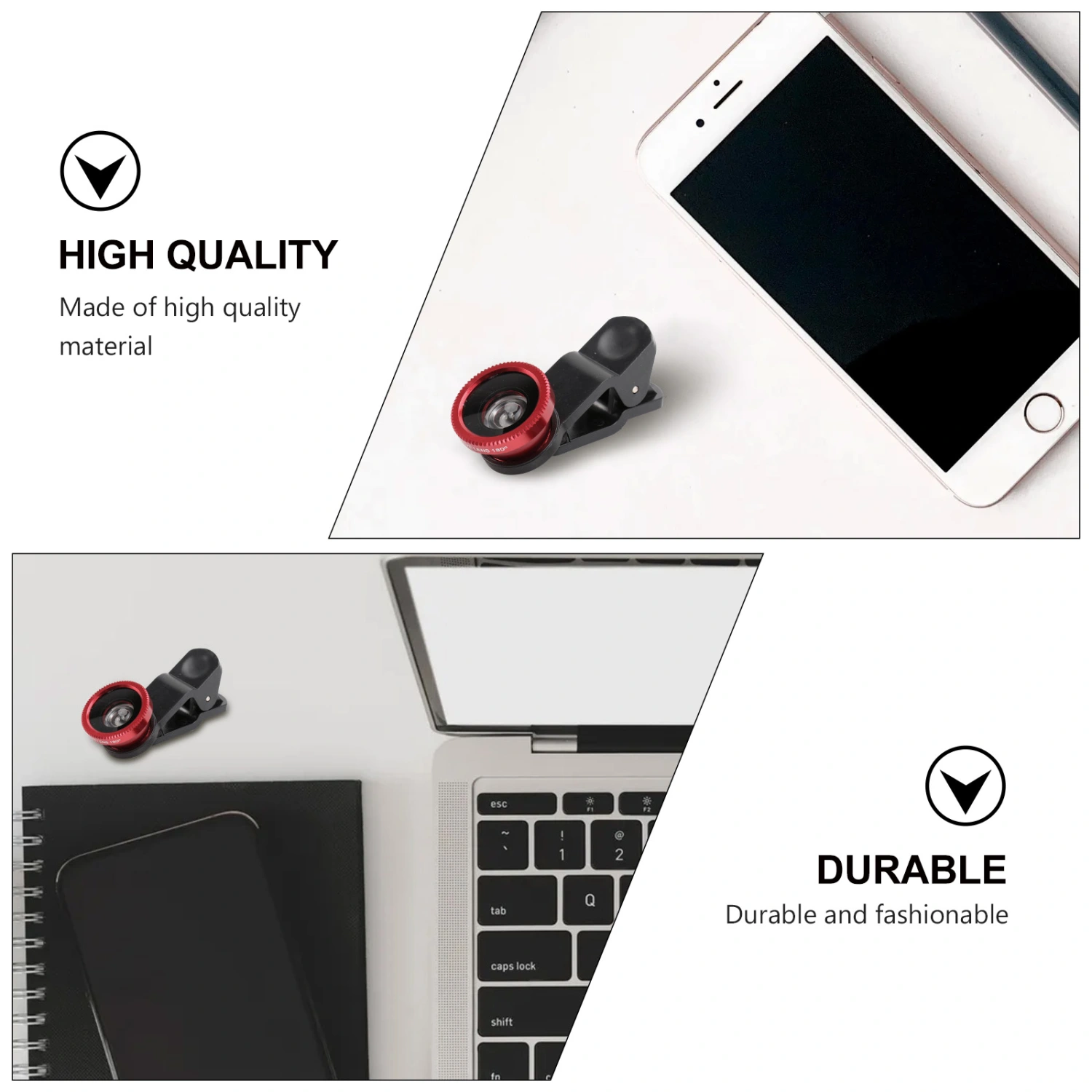 Universal Portable Cell Phone Camera Lens Super Wide Angle Lens Macro Lens and Fisheye Lens Clip on 3 in 1 Mobile Phone Lens for iPhone Smart Phones (Red)