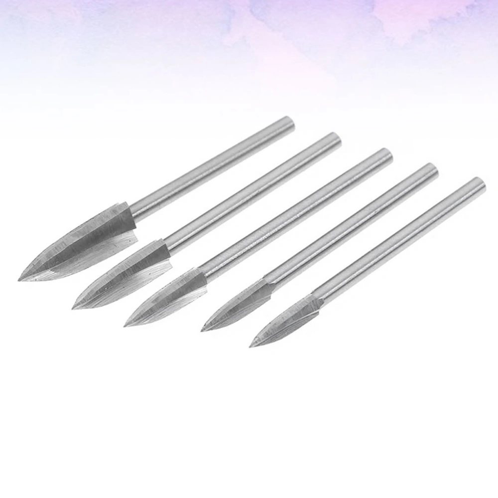 5 Pcs in 1 Set Three Blades Woodworking Carving Electric Carving Driller Head Carving Engraving Cutter Head Milling Cutter for Home Shop Woodworking (Silver, 3MM)