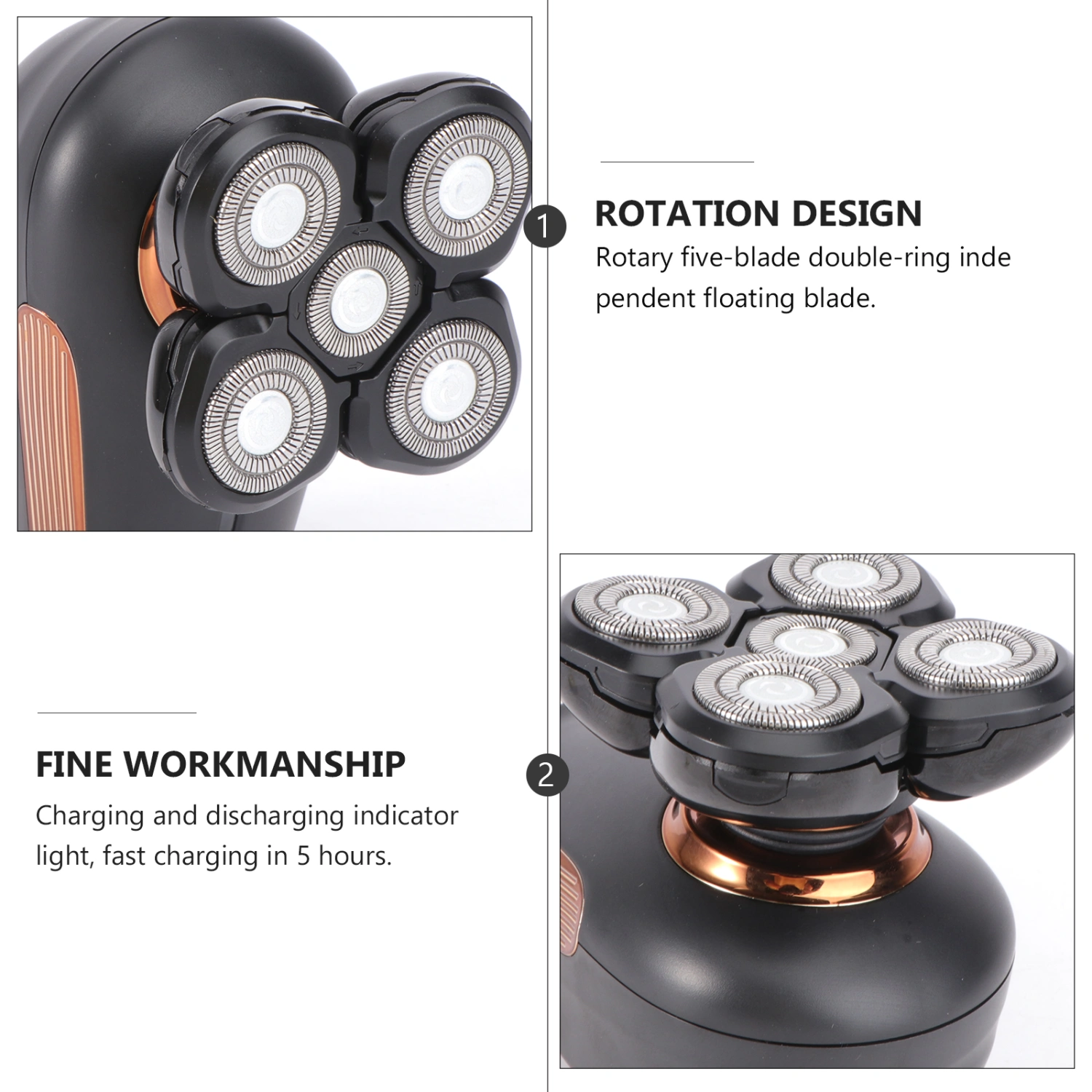 1 Set Shave Head Machine Five Head Electric Razor Rechargeable Waterproof Head Shaving Electric Shaver Smart Shaver