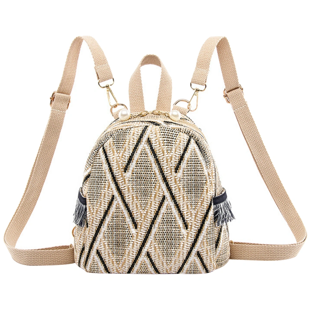 Adorable Backpack Fashion Shoulder Bag Large Capacity Storage Bag Woven Women Bag for Women Student Travel (Beige)