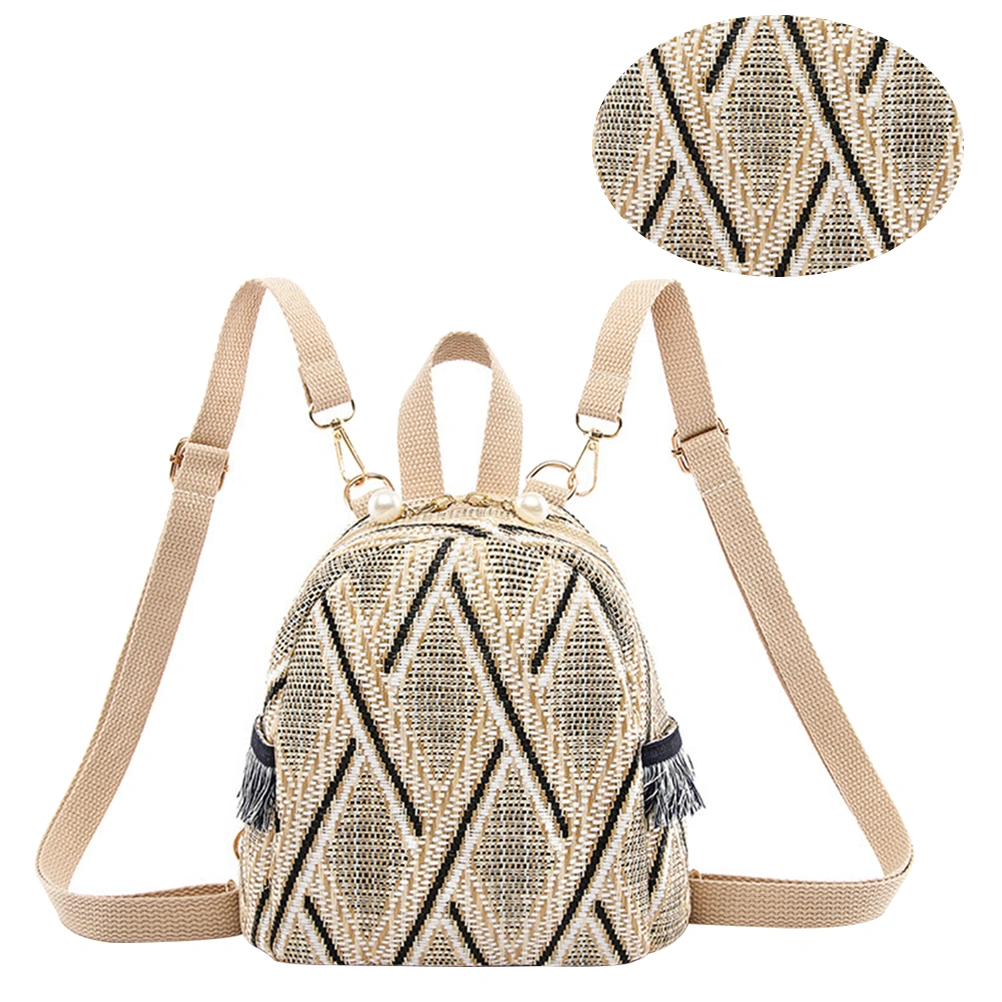 Adorable Backpack Fashion Shoulder Bag Large Capacity Storage Bag Woven Women Bag for Women Student Travel (Beige)