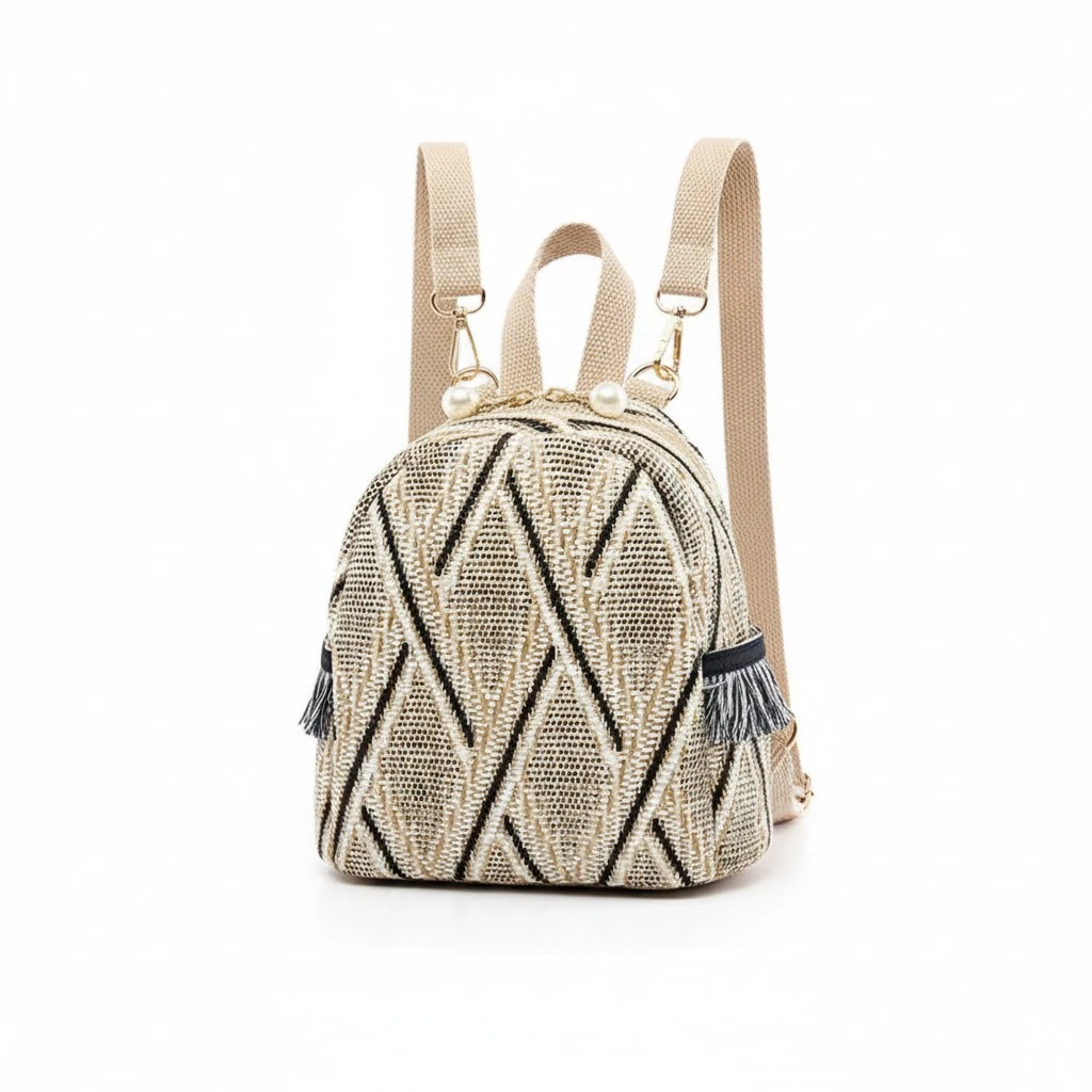Adorable Backpack Fashion Shoulder Bag Large Capacity Storage Bag Woven Women Bag for Women Student Travel (Beige)