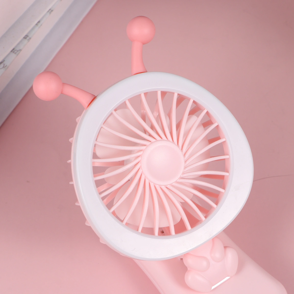 USB Charing Fan with Light Small Summer Fan Convenient Handheld Fan Portable Mini Fan for Girls Women (Pink)