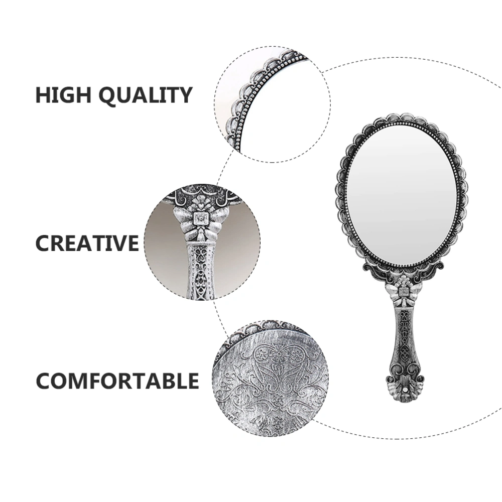 1pc Vintage Style Handheld Mirror Ladies Cosmetic Mirror Carving Pattern Mirror