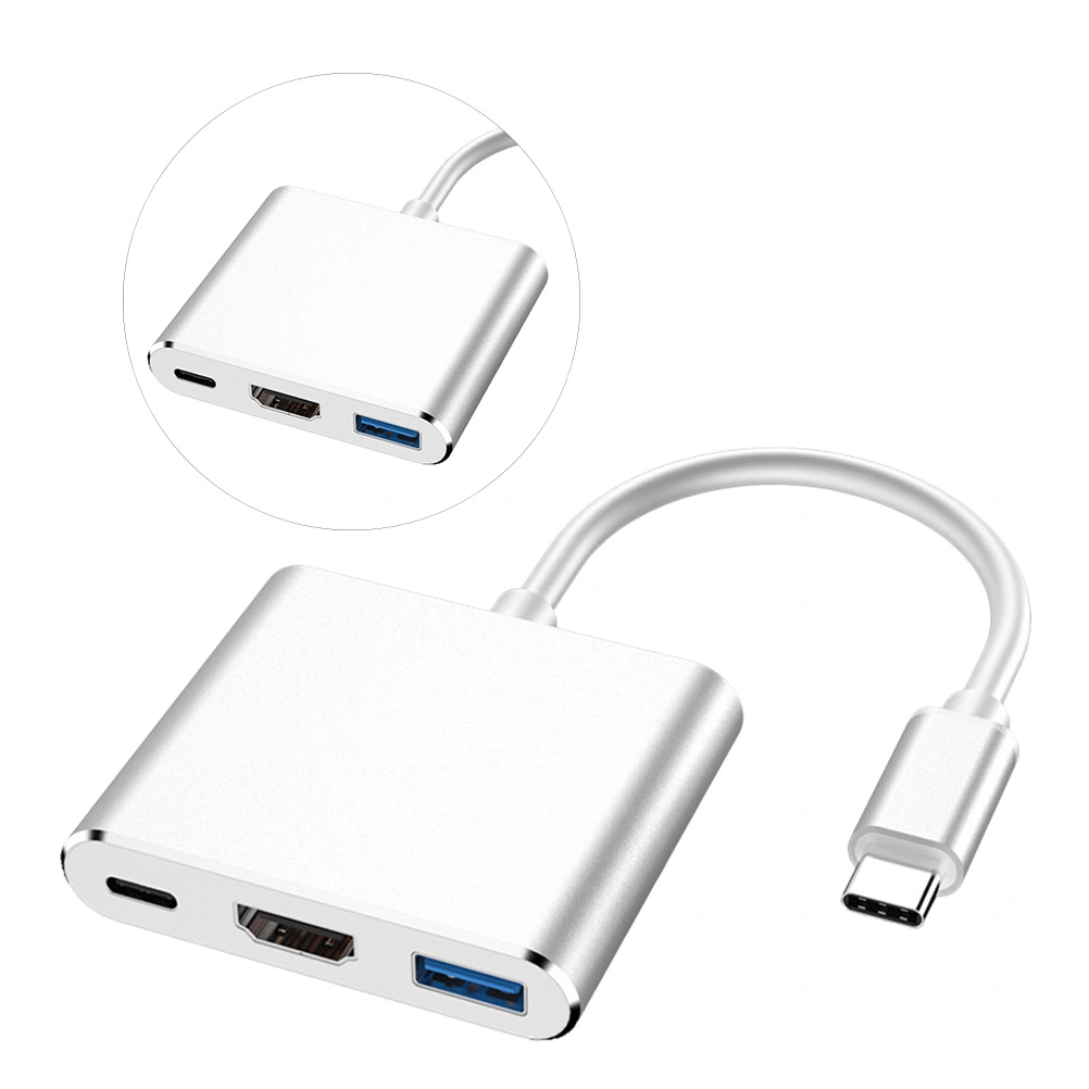 USB3.1 Type-c to PD Fast Charging Port USB 3.0 3 In 1 Adapter (Silver)