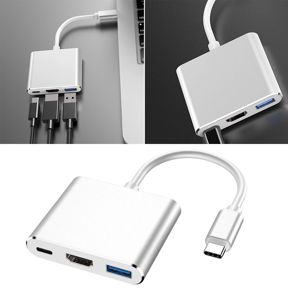 USB3.1 Type-c to PD Fast Charging Port USB 3.0 3 In 1 Adapter (Silver)
