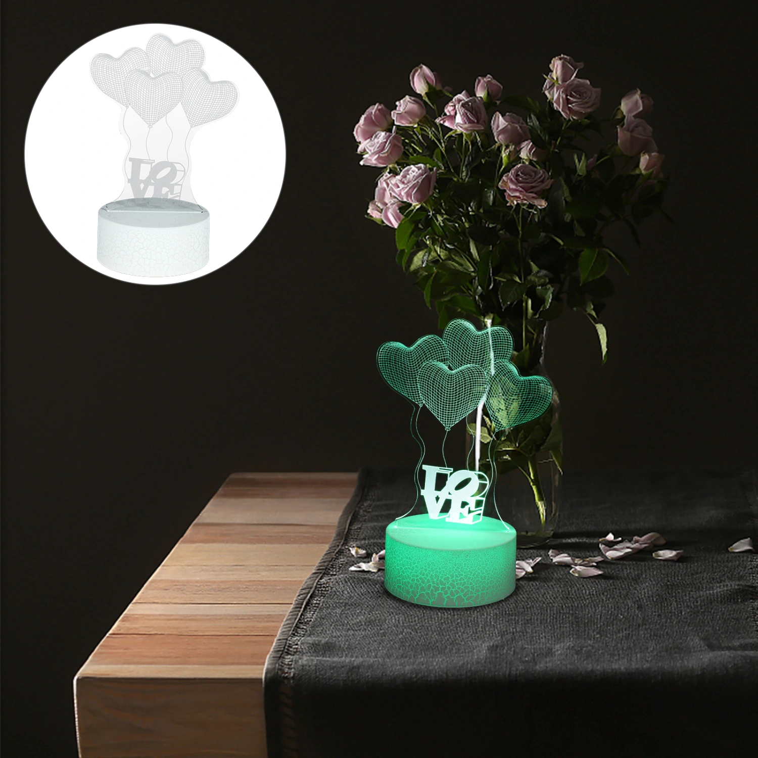 Bedroom LOVE Night Lamp USB 3D Optical Bedside Lamp Heart Balloon Night Lamp
