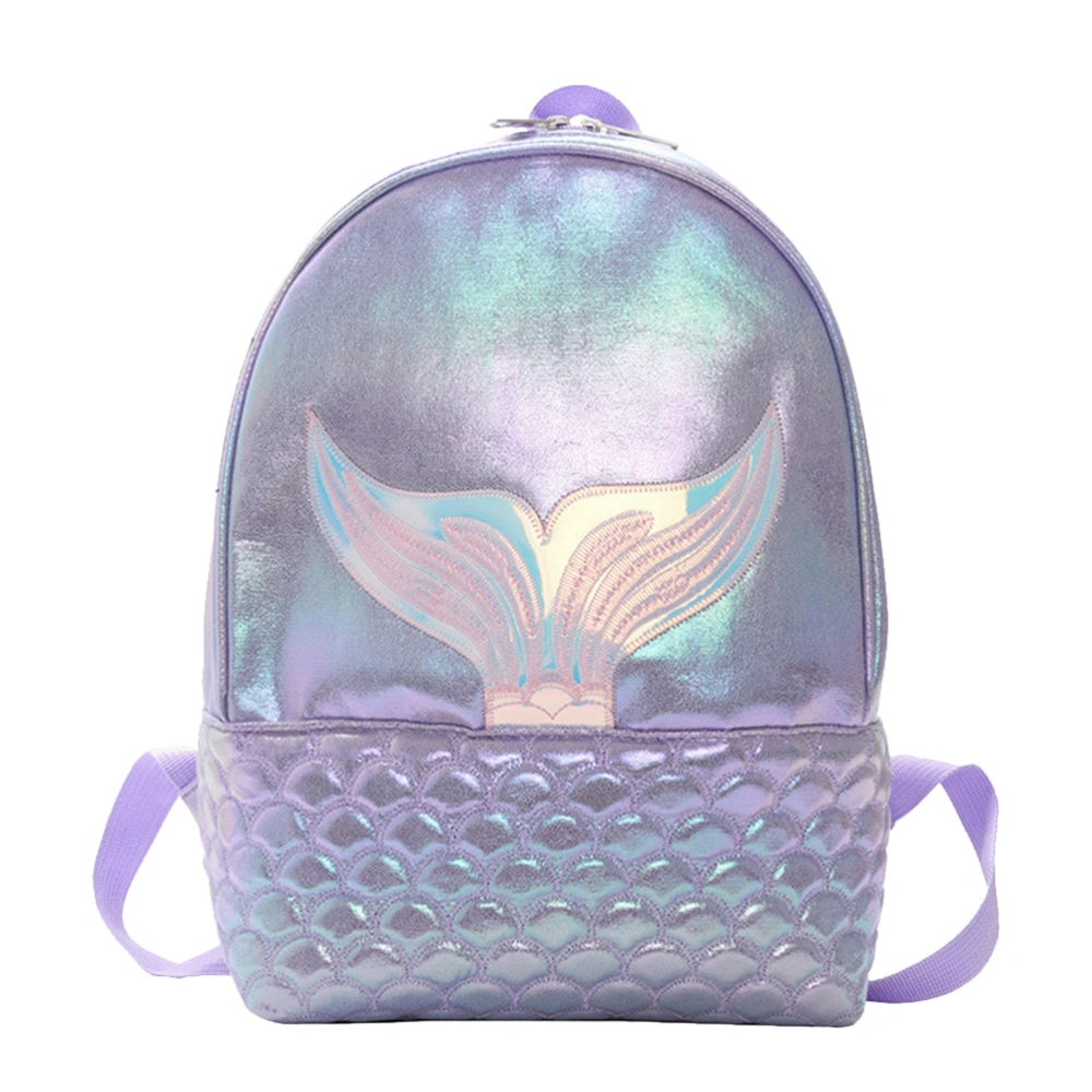 Women PU Leather Backpack Multifunctional Bag Holographic Mermaid Design Backpack for Girls Student (Purple)